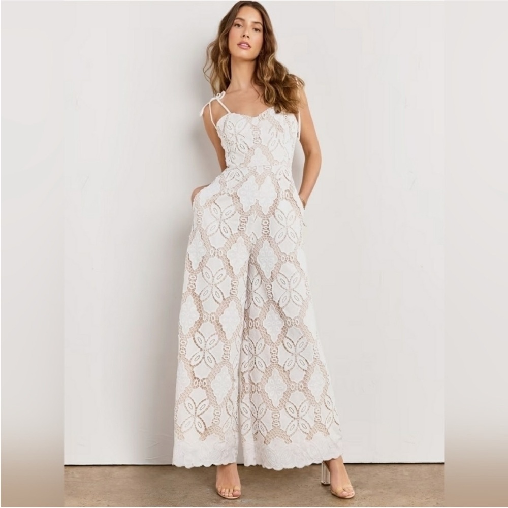 NWT NY&Co Just Me Women’s‎ Tie Strap Sweetheart Neckline Crochet Jumpsuit Size S